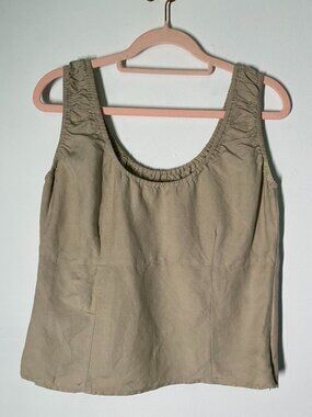 Vintage Buttons Beige Linen Blend Sleeveless Tank Top With Side Zipper M